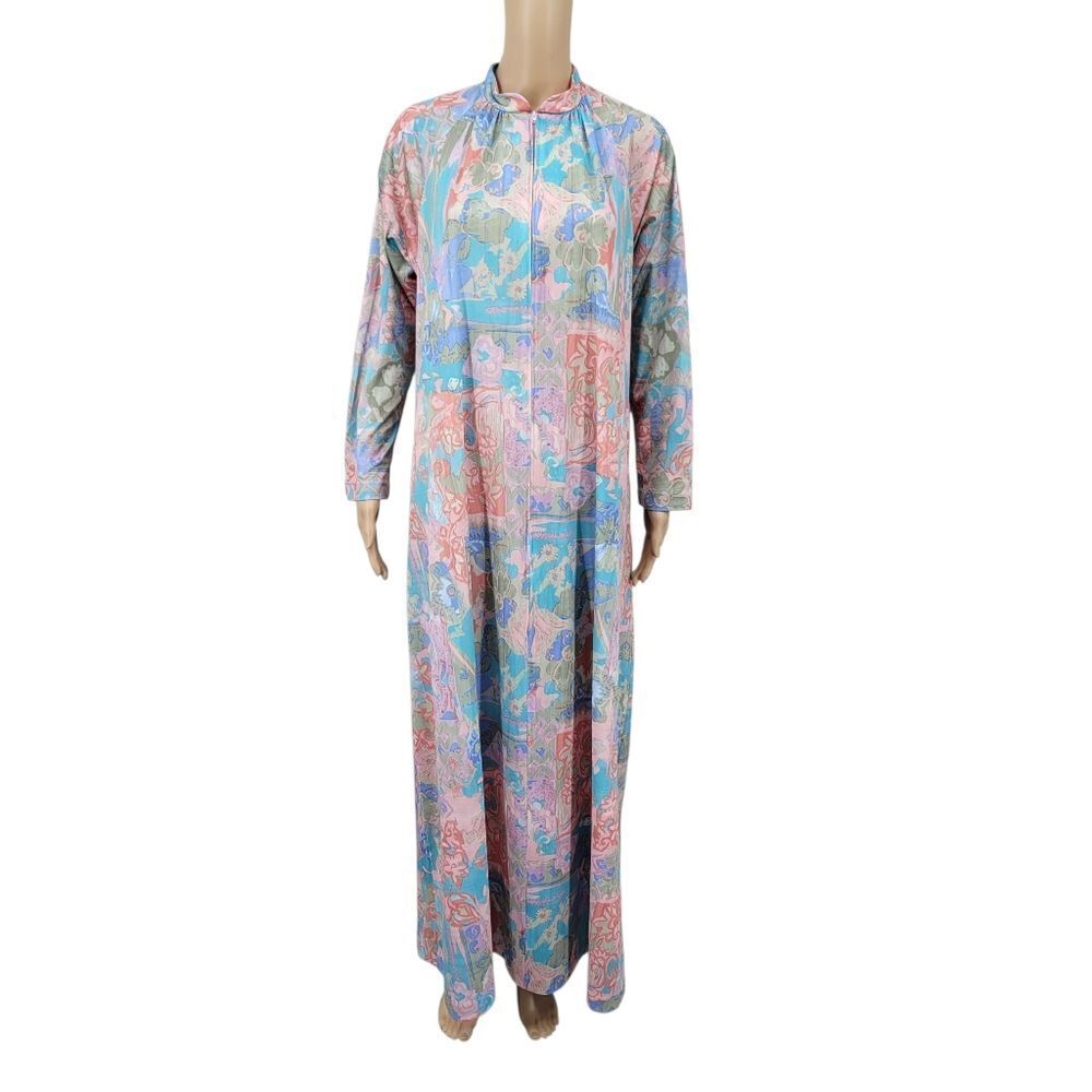 Travel Lite by Botique Vintage Floral Long Sleeve Nightgown House Dress 70s